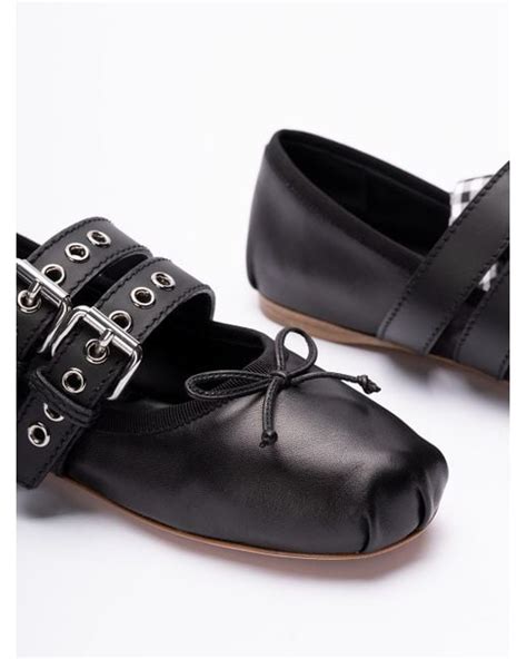 miu miu leather ballerinas|Black Leather Ballerinas .